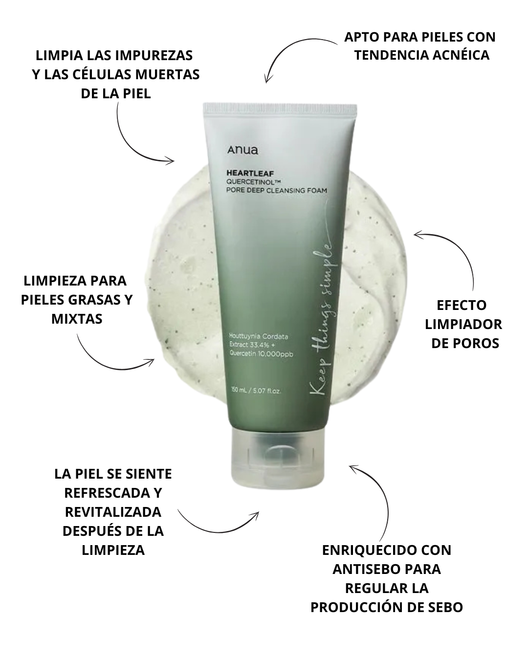 Anua - Espuma Limpiadora Heartleaf Quercetinol Pore Deep Cleansing Foam 150ML
